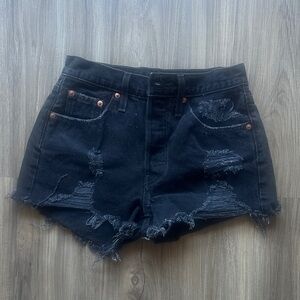 Levi Distressed Black Denim Shorts